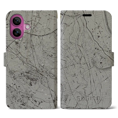 【杉戸（埼玉県）】地図柄iPhoneケース（手帳タイプ）モノトーン・iPhone 16 Pro 用