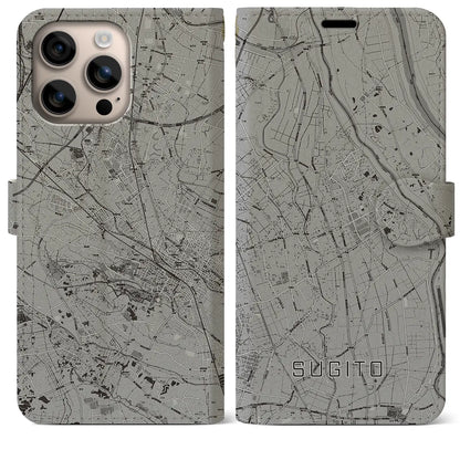 【杉戸（埼玉県）】地図柄iPhoneケース（手帳タイプ）モノトーン・iPhone 16 Plus 用
