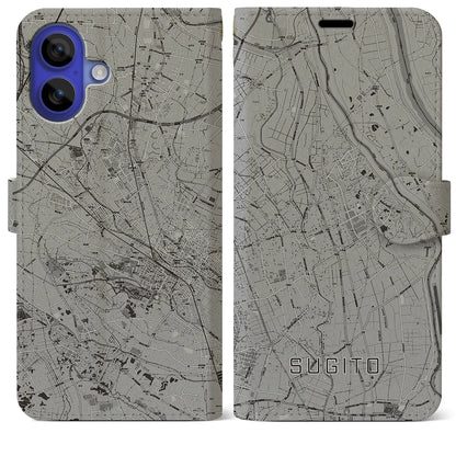 【杉戸（埼玉県）】地図柄iPhoneケース（手帳タイプ）モノトーン・iPhone 16 Pro Max 用