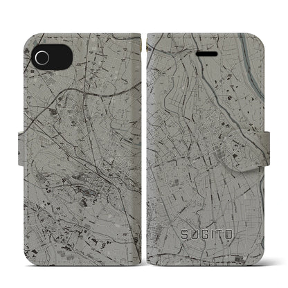 【杉戸（埼玉県）】地図柄iPhoneケース（手帳タイプ）モノトーン・iPhone SE（第3 / 第2世代） / 8 / 7 / 6s / 6 用