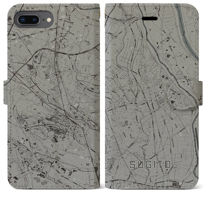 【杉戸（埼玉県）】地図柄iPhoneケース（手帳タイプ）モノトーン・iPhone 8Plus /7Plus / 6sPlus / 6Plus 用