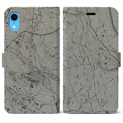 【杉戸（埼玉県）】地図柄iPhoneケース（手帳タイプ）モノトーン・iPhone XR 用