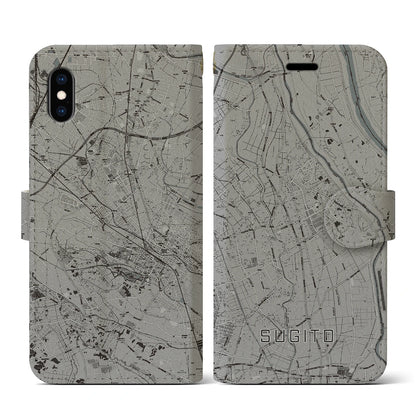 【杉戸（埼玉県）】地図柄iPhoneケース（手帳タイプ）モノトーン・iPhone XS / X 用