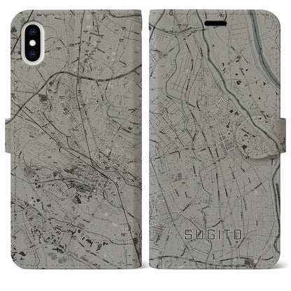 【杉戸（埼玉県）】地図柄iPhoneケース（手帳タイプ）モノトーン・iPhone XS Max 用