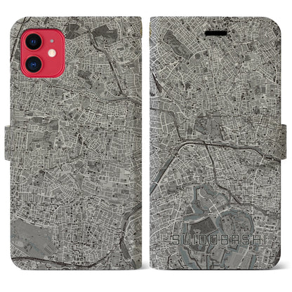 【水道橋（東京都）】地図柄iPhoneケース（手帳タイプ）モノトーン・iPhone 11 用
