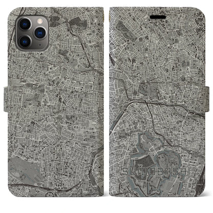 【水道橋（東京都）】地図柄iPhoneケース（手帳タイプ）モノトーン・iPhone 11 Pro Max 用