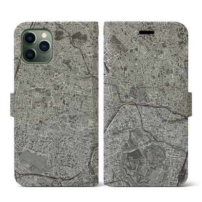 【水道橋（東京都）】地図柄iPhoneケース（手帳タイプ）モノトーン・iPhone 11 Pro 用