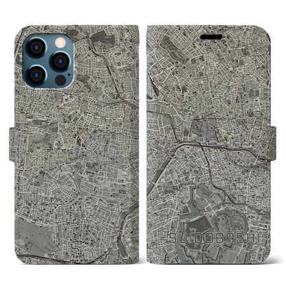 【水道橋（東京都）】地図柄iPhoneケース（手帳タイプ）モノトーン・iPhone 12 / 12 Pro 用