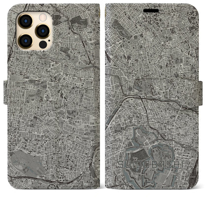 【水道橋（東京都）】地図柄iPhoneケース（手帳タイプ）モノトーン・iPhone 12 Pro Max 用