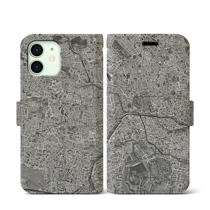 【水道橋（東京都）】地図柄iPhoneケース（手帳タイプ）モノトーン・iPhone 12 mini 用