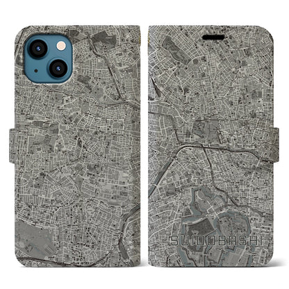 【水道橋（東京都）】地図柄iPhoneケース（手帳タイプ）モノトーン・iPhone 13 用