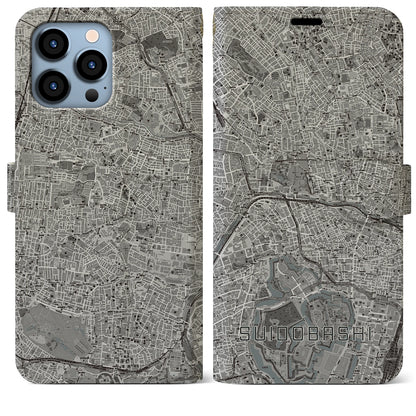 【水道橋（東京都）】地図柄iPhoneケース（手帳タイプ）モノトーン・iPhone 13 Pro Max 用