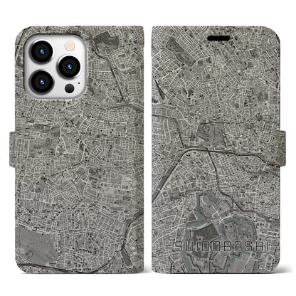 【水道橋（東京都）】地図柄iPhoneケース（手帳タイプ）モノトーン・iPhone 13 Pro 用