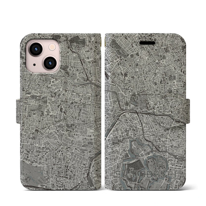 【水道橋（東京都）】地図柄iPhoneケース（手帳タイプ）モノトーン・iPhone 13 mini 用