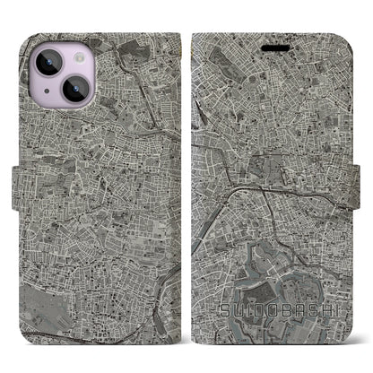 【水道橋（東京都）】地図柄iPhoneケース（手帳タイプ）モノトーン・iPhone 14 用