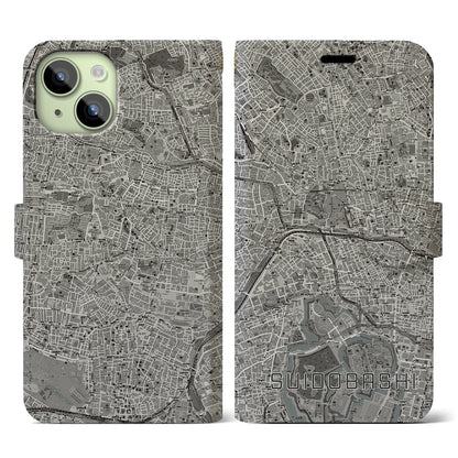 【水道橋（東京都）】地図柄iPhoneケース（手帳タイプ）モノトーン・iPhone 15 用