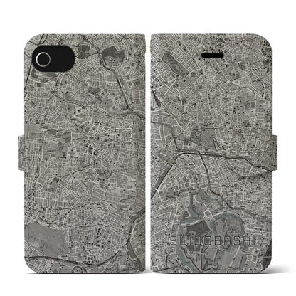 【水道橋（東京都）】地図柄iPhoneケース（手帳タイプ）モノトーン・iPhone SE（第3 / 第2世代） / 8 / 7 / 6s / 6 用