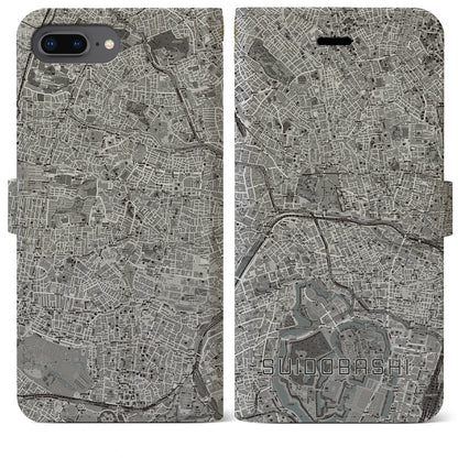【水道橋（東京都）】地図柄iPhoneケース（手帳タイプ）モノトーン・iPhone 8Plus /7Plus / 6sPlus / 6Plus 用