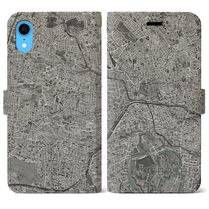 【水道橋（東京都）】地図柄iPhoneケース（手帳タイプ）モノトーン・iPhone XR 用