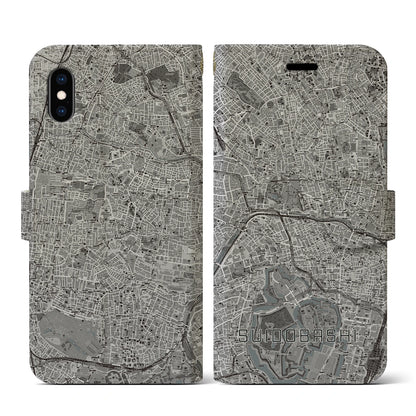 【水道橋（東京都）】地図柄iPhoneケース（手帳タイプ）モノトーン・iPhone XS / X 用