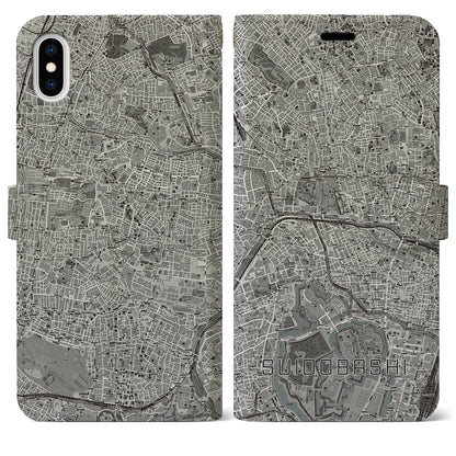 【水道橋（東京都）】地図柄iPhoneケース（手帳タイプ）モノトーン・iPhone XS Max 用