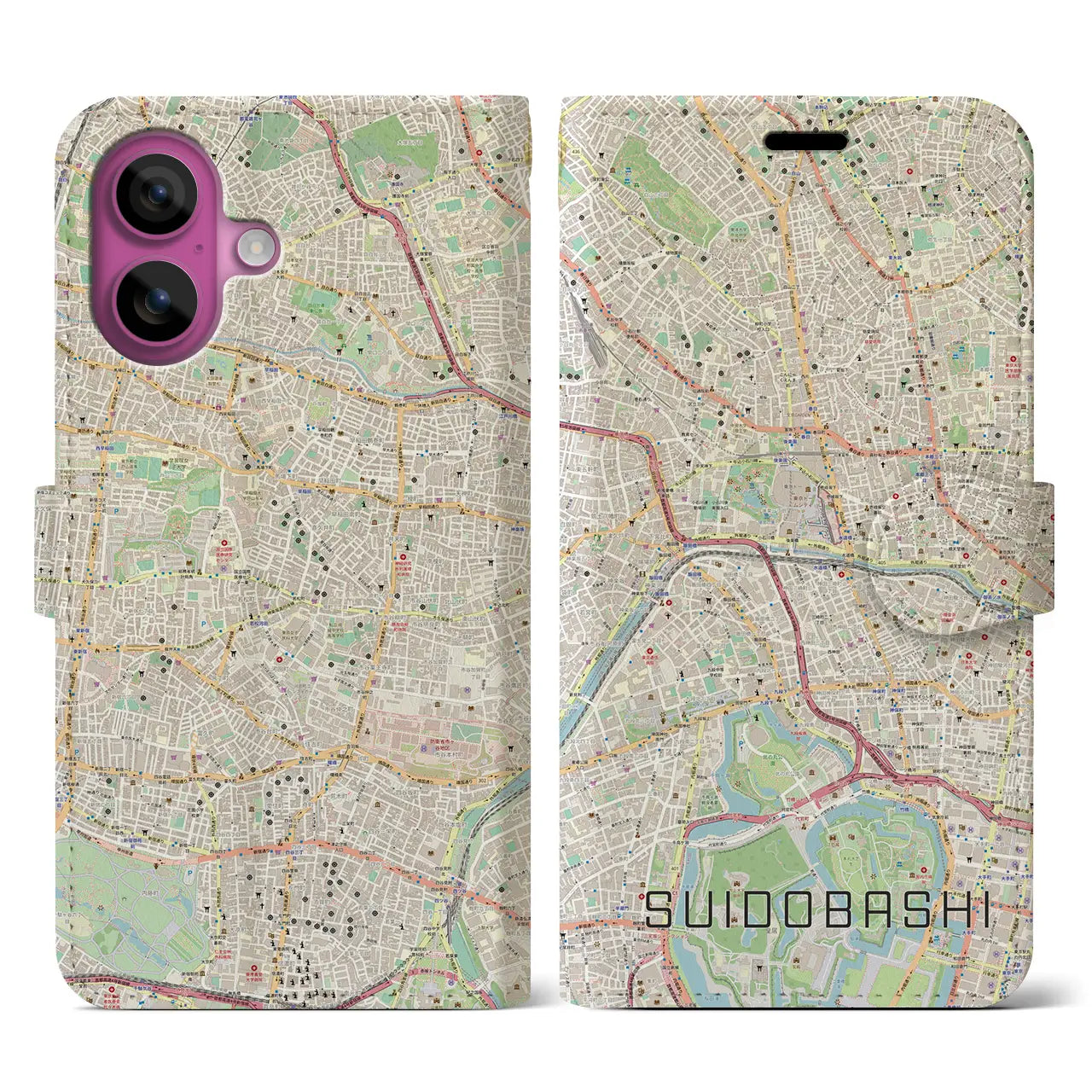 【水道橋（東京都）】地図柄iPhoneケース（手帳タイプ）ナチュラル・iPhone 16 Pro 用