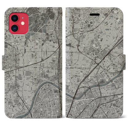 【吹田（大阪府）】地図柄iPhoneケース（手帳タイプ）モノトーン・iPhone 11 用