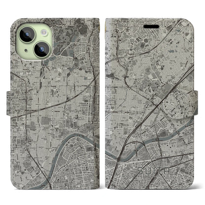 【吹田（大阪府）】地図柄iPhoneケース（手帳タイプ）モノトーン・iPhone 15 用