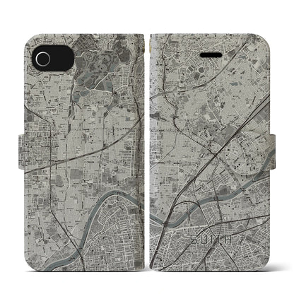 【吹田（大阪府）】地図柄iPhoneケース（手帳タイプ）モノトーン・iPhone SE（第3 / 第2世代） / 8 / 7 / 6s / 6 用