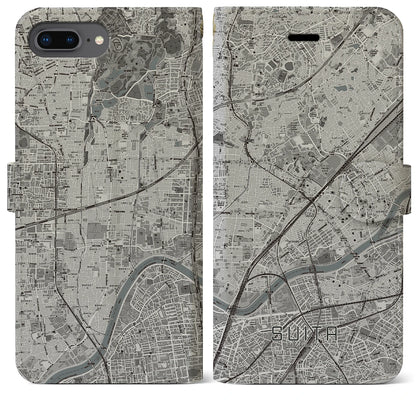 【吹田（大阪府）】地図柄iPhoneケース（手帳タイプ）モノトーン・iPhone 8Plus /7Plus / 6sPlus / 6Plus 用