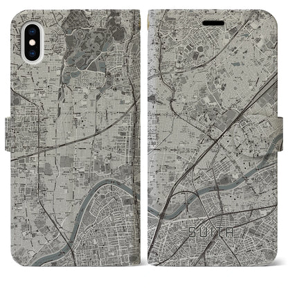 【吹田（大阪府）】地図柄iPhoneケース（手帳タイプ）モノトーン・iPhone XS Max 用