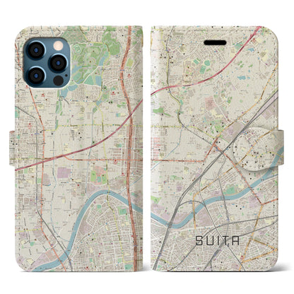 【吹田（大阪府）】地図柄iPhoneケース（手帳タイプ）ナチュラル・iPhone 12 / 12 Pro 用