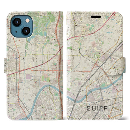 【吹田（大阪府）】地図柄iPhoneケース（手帳タイプ）ナチュラル・iPhone 13 用