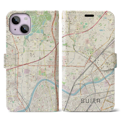 【吹田（大阪府）】地図柄iPhoneケース（手帳タイプ）ナチュラル・iPhone 14 用