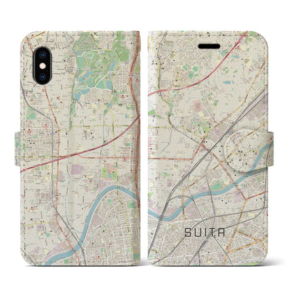 【吹田（大阪府）】地図柄iPhoneケース（手帳タイプ）ナチュラル・iPhone XS / X 用