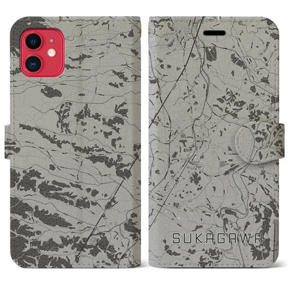 【須賀川（福島県）】地図柄iPhoneケース（手帳タイプ）モノトーン・iPhone 11 用