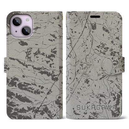 【須賀川（福島県）】地図柄iPhoneケース（手帳タイプ）モノトーン・iPhone 14 用