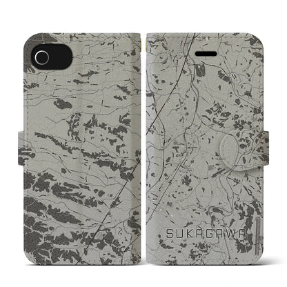 【須賀川（福島県）】地図柄iPhoneケース（手帳タイプ）モノトーン・iPhone SE（第3 / 第2世代） / 8 / 7 / 6s / 6 用