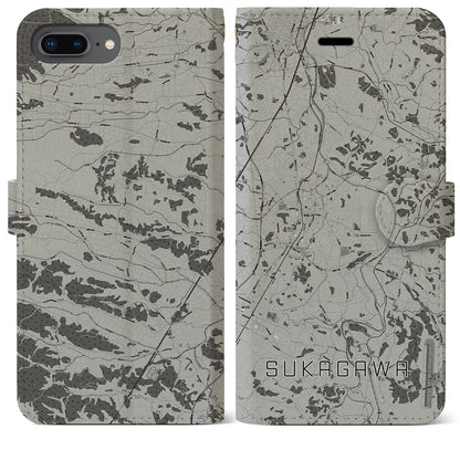 【須賀川（福島県）】地図柄iPhoneケース（手帳タイプ）モノトーン・iPhone 8Plus /7Plus / 6sPlus / 6Plus 用