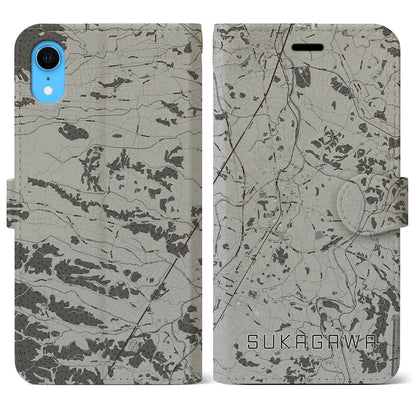 【須賀川（福島県）】地図柄iPhoneケース（手帳タイプ）モノトーン・iPhone XR 用
