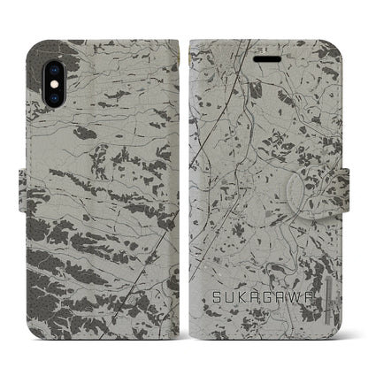 【須賀川（福島県）】地図柄iPhoneケース（手帳タイプ）モノトーン・iPhone XS / X 用