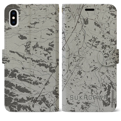 【須賀川（福島県）】地図柄iPhoneケース（手帳タイプ）モノトーン・iPhone XS Max 用