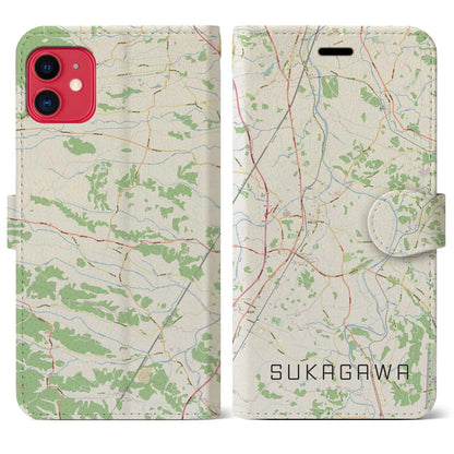 【須賀川（福島県）】地図柄iPhoneケース（手帳タイプ）ナチュラル・iPhone 11 用