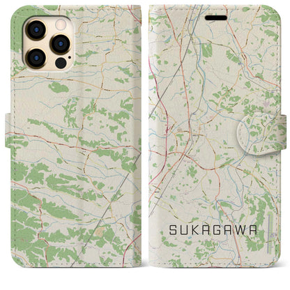 【須賀川（福島県）】地図柄iPhoneケース（手帳タイプ）ナチュラル・iPhone 12 Pro Max 用