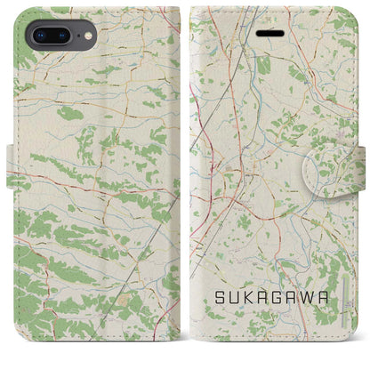 【須賀川（福島県）】地図柄iPhoneケース（手帳タイプ）ナチュラル・iPhone 8Plus /7Plus / 6sPlus / 6Plus 用