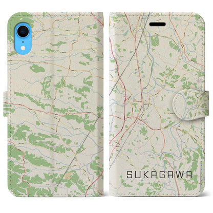 【須賀川（福島県）】地図柄iPhoneケース（手帳タイプ）ナチュラル・iPhone XR 用