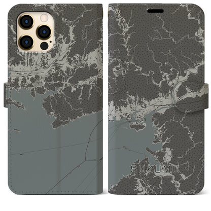 【宿毛（高知県）】地図柄iPhoneケース（手帳タイプ）モノトーン・iPhone 12 Pro Max 用