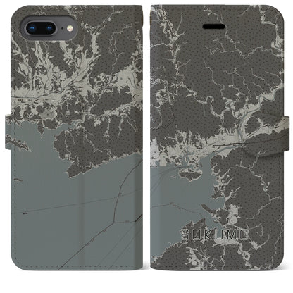 【宿毛（高知県）】地図柄iPhoneケース（手帳タイプ）モノトーン・iPhone 8Plus /7Plus / 6sPlus / 6Plus 用