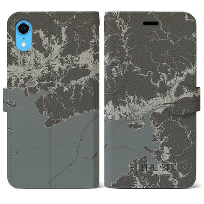 【宿毛（高知県）】地図柄iPhoneケース（手帳タイプ）モノトーン・iPhone XR 用