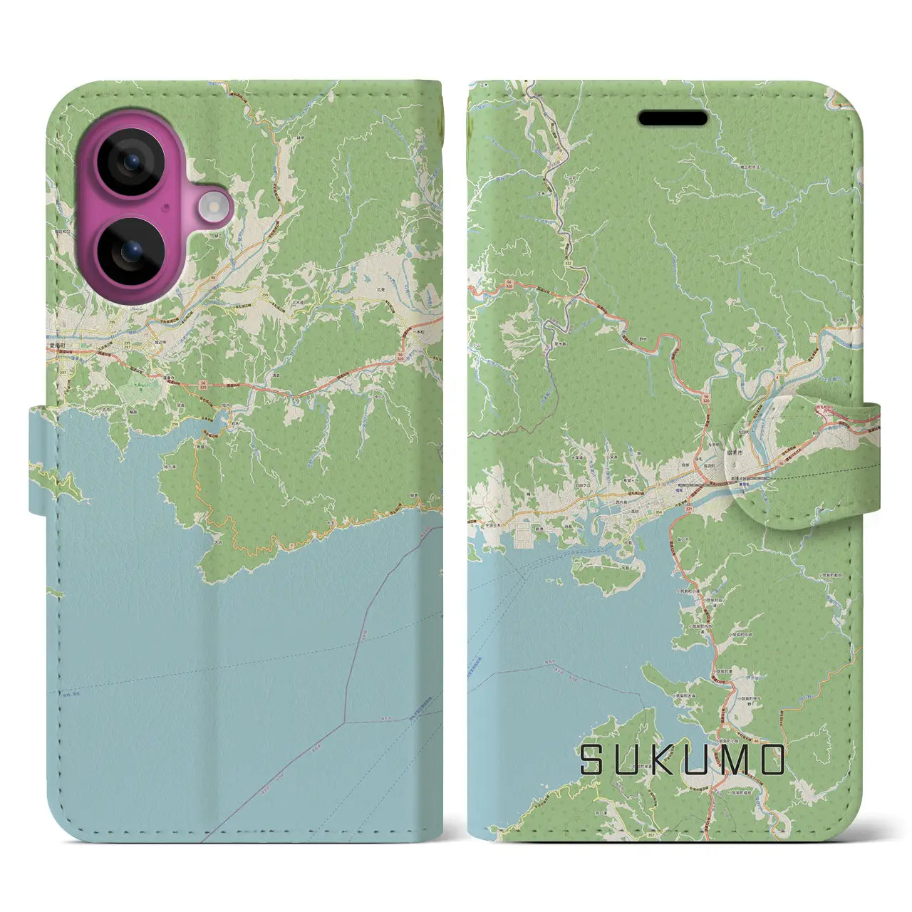 【宿毛（高知県）】地図柄iPhoneケース（手帳タイプ）ナチュラル・iPhone 16 Pro 用